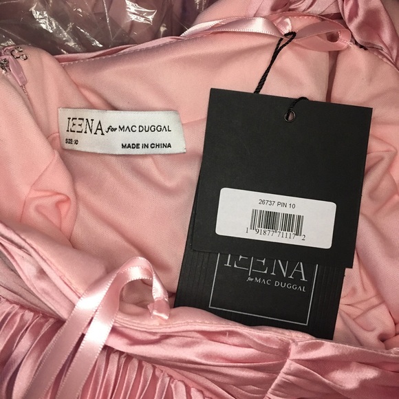 Ieena Mac Duggal Pink Pleated Open back Long sleeve Maxi Dress Gown sz 10 26737 - Picture 3 of 10